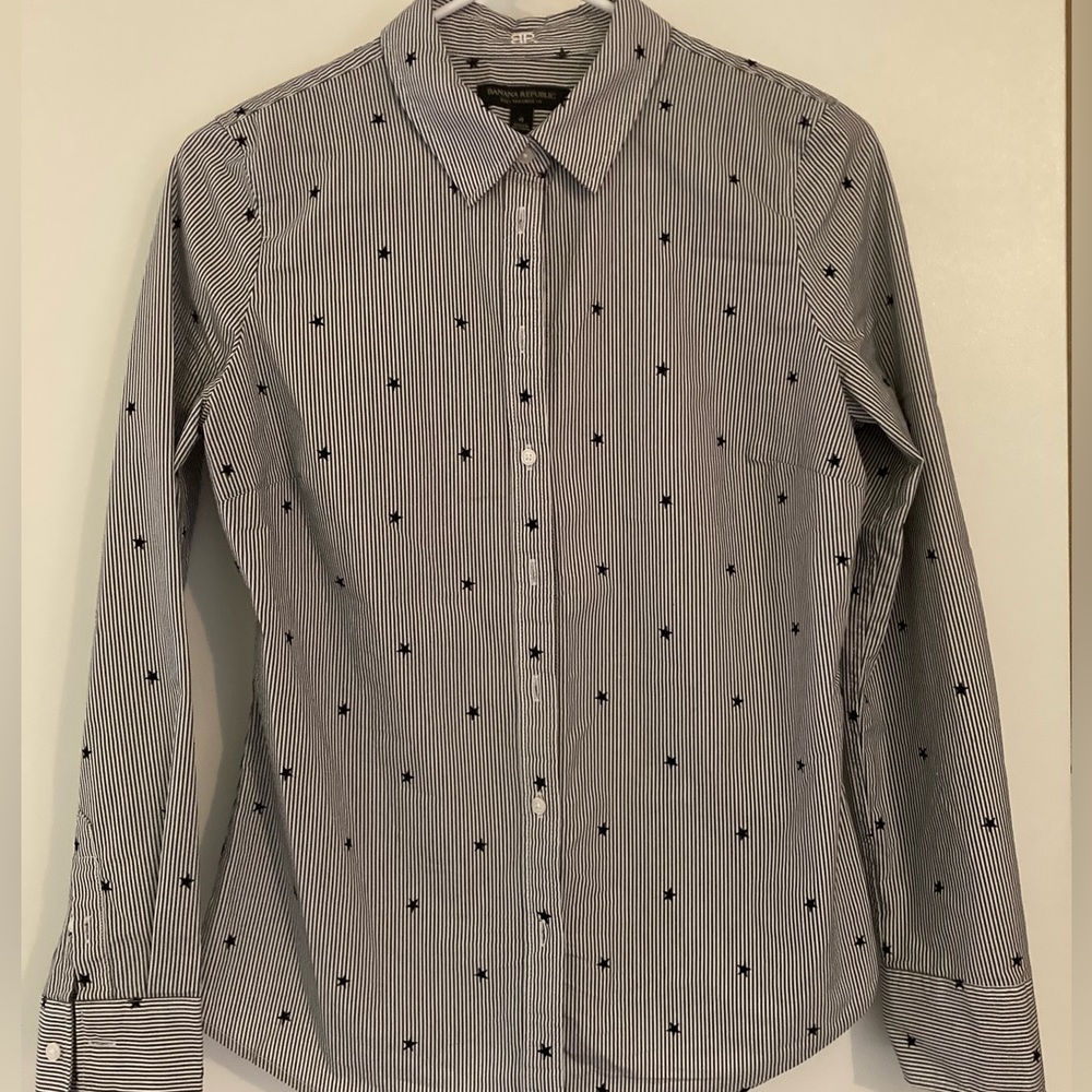 Banana Republic Striped Button Up Shirt Star Print